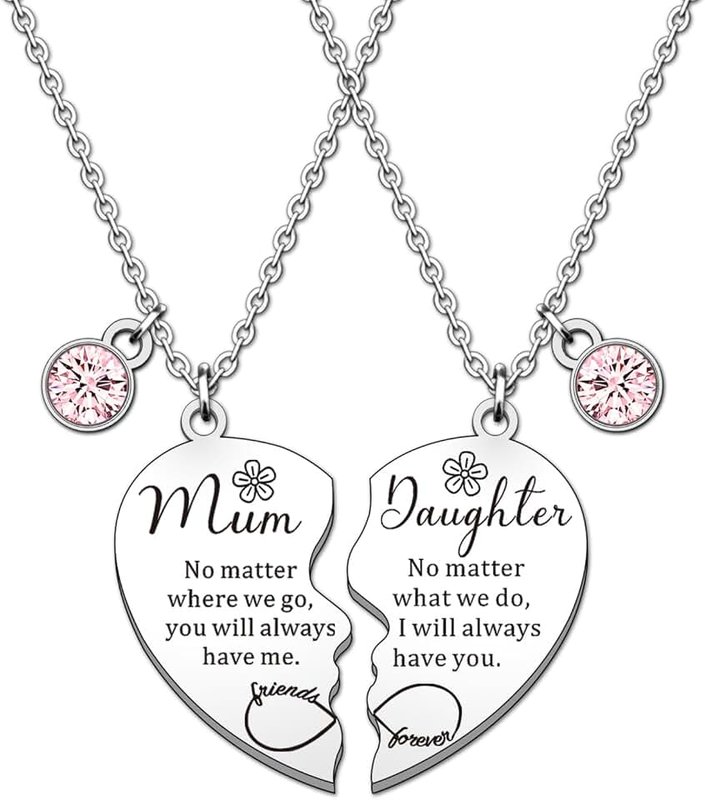 HULALA 2 Pcs Mother Daughter Heart Matching Necklace Set Gifts For Mum Mothers Day Birthday Christmas Presents From Daughter, One Size, Metal