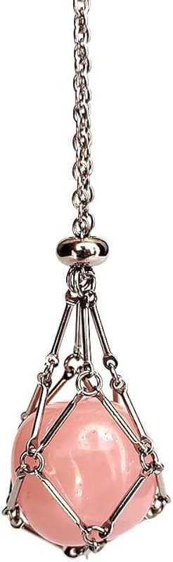 Rollooo Handmade Crystal Holder Necklace - Stainless Steel Cage for Stone, Crystal Pendant Necklace with Adjustable Length, Quartz Gemstone Jewelry for Women Men