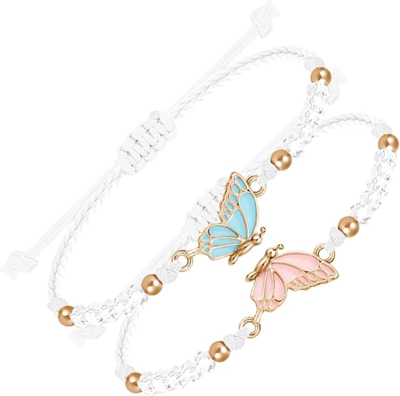 MJartoria BFF Bracelets for 2-Butterfly Matching Bracelets Adjustable Strand Best Friends Bracelet Handmade Charm Friendship Bracelets Jewelry Gifts for Women Couples