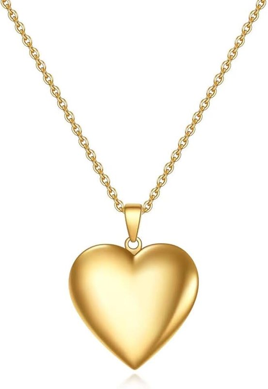 KunBead 20 inch Love Open Heart Photo Locket Necklace with Picture inside-Stainless Steel for Women