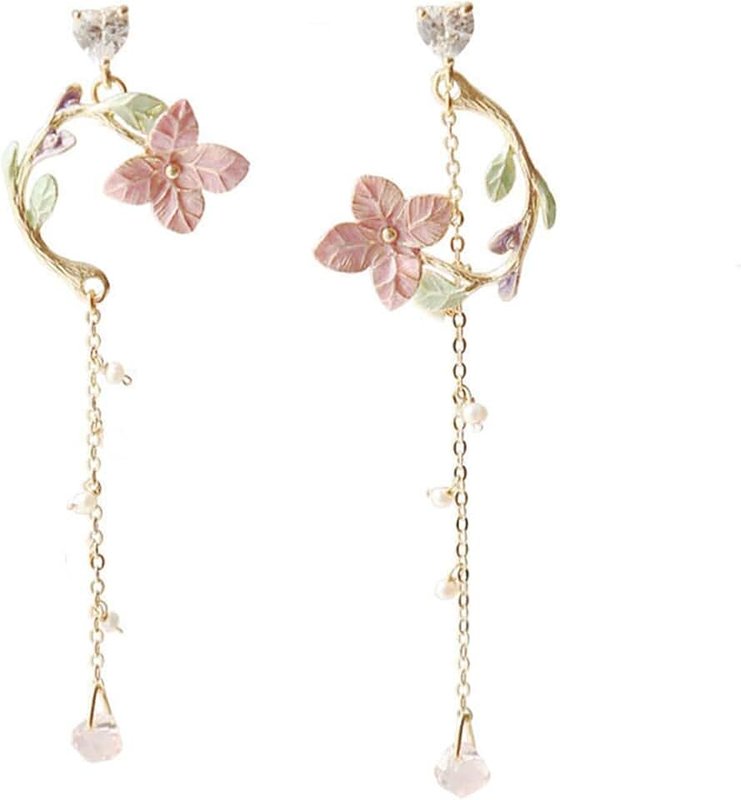Caiyao Korean Fashion Resin Sakura Leaf Drop Earring Cute Cherry Blossom Flower Petal Tassel Dangle Earring for Women Girl Teen Statement Holiday Party Jewelry