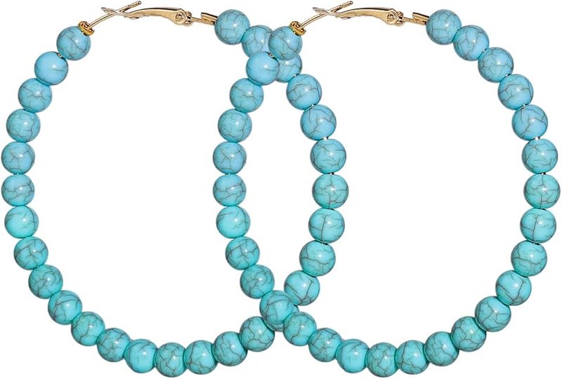 Fuqimanman2020 Bohemian Turquoise Geometric C Shape Drop Dangle Earrings Ethnic Hoop Colorful for Women Statement Western Cowgirl Tribal Boho Jewelry