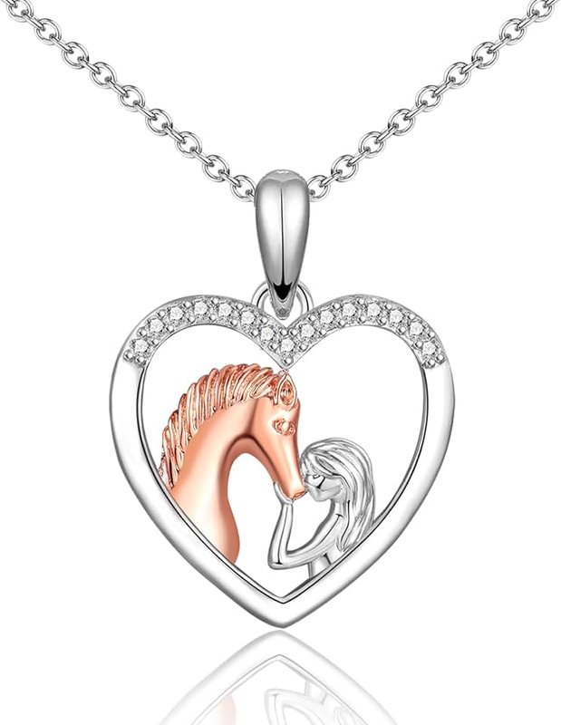 ACOGVN Horse Gifts for Girls, Girl And Horse Heart Shape Pendant Necklace Gifts for Horse Lovers, Horse Gifts for Girls Teenager 10-12 8-12 6-12, Best Birthday Gifts Christmas Gifts for Girls