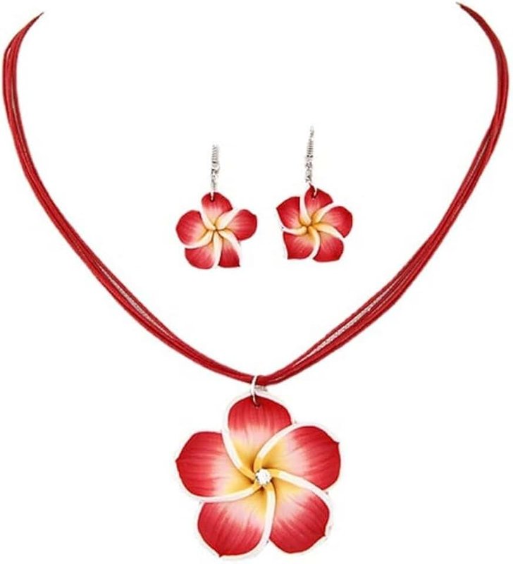 Yocoyee Hawaiian Plumeria Rubra Earrings Necklace Set Bohemia Tropical Flower Dangle Earrings Luau Beach Party Accessories for Women Jewelry