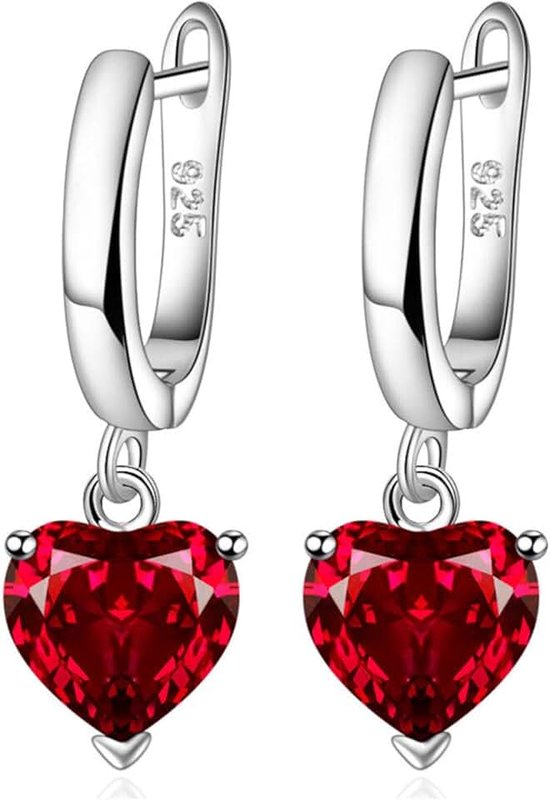 GLESOS Lightweight Heart-Shaped Drop/Dangle Huggie Earrings,18K White Gold Plated Wathet CZ crystal earrings for Women