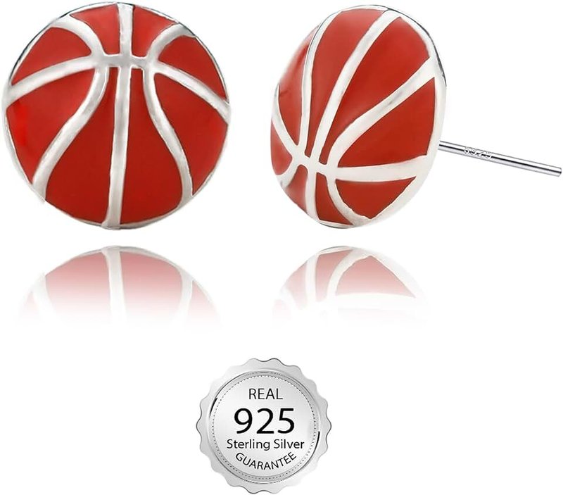 SmileBelle SmileBell Sterling Silver Sport Earrings Hypoallergenic Basketball Earrings, Baseball, Football, Soccer Earrings Volleyball Stud for Women Teen Fan Mom as Sports Party Birthday Jewelry Christmas Gifts