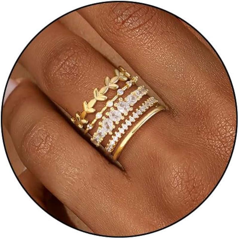 FUNEIA Stackable Gold Rings for Women Non Tarnish Trendy Dainty 14K Gold Plated Stacking Cubic Zirconia Thumb Ring Set Pack Statement Chunky Band Rings Promise Engagement Rings Size 7 8 9 10 11