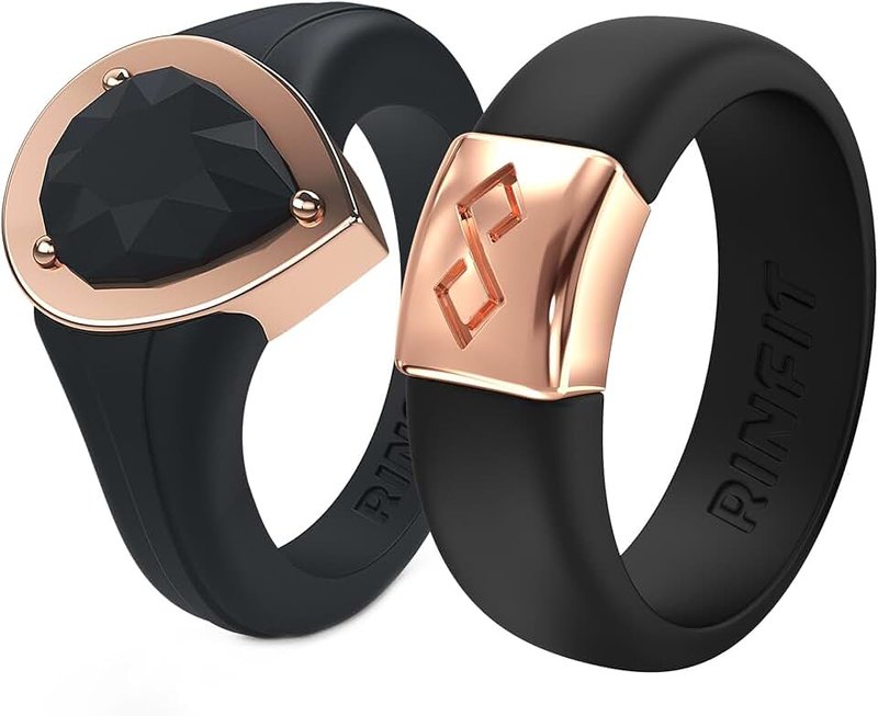 Rinfit Silicone Rings for Women - Silicone Wedding Bands Women - Rubber Rings Women - Metal Framed Silicone Pear/MetalInfinity Collection