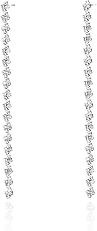 Luxval Rhinestones Earrings for Women silver rhinestone earrings Sparkly Long Linear Dangle Earrings Dangle Tassels Statement Earrings Bridal Wedding