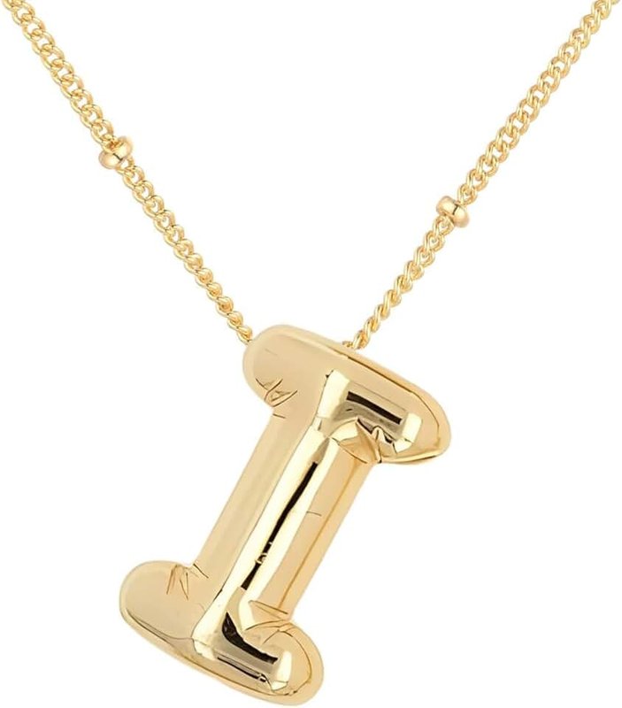 DIOWUS Bubble Letter Necklace For Women,Dainty Balloon Initial Necklaces 18k Gold Plated Chain Pendant Alphabet Necklaces For Girlfriend Charm Simple Gift Jewelry