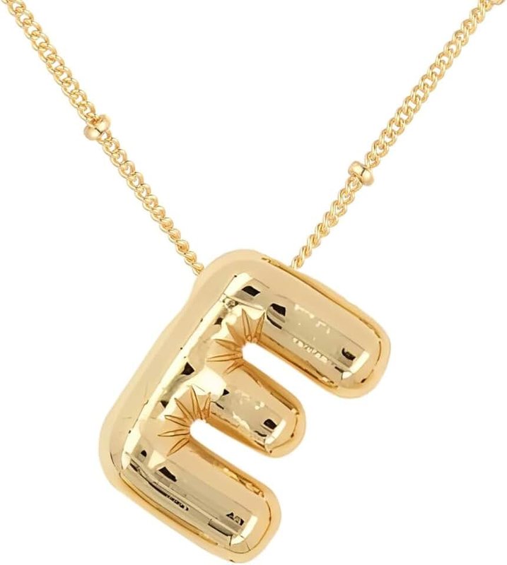 DIOWUS Bubble Letter Necklace For Women,Dainty Balloon Initial Necklaces 18k Gold Plated Chain Pendant Alphabet Necklaces For Girlfriend Charm Simple Gift Jewelry