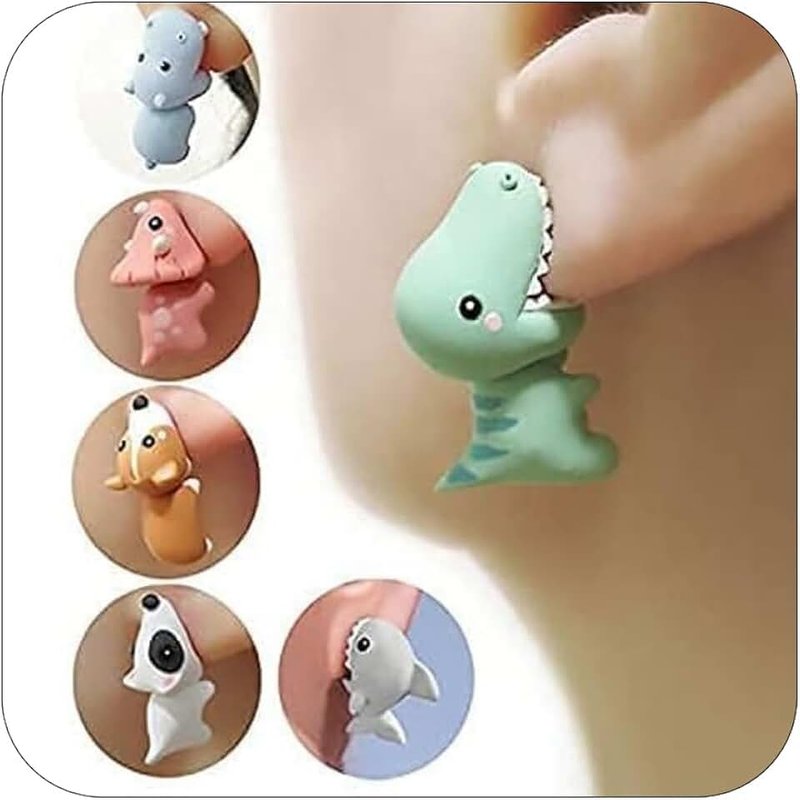 YANCHUN 6 Pairs Cute Animal Bite Earrings for Women 3D Clay Earrings Animal Cartoon Biting Ears Stud Earrings Jewelry Gifts