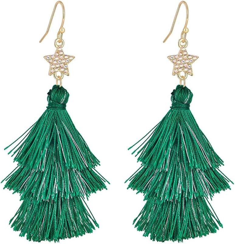 FAUTHENTICUTE Christmas Earrings For Women Christmas Tree Reindeer Light Bulbs Ginger Man Bows Dangle Earrings Holiday Statement Earrings