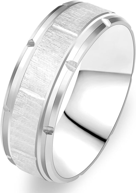 Tobestu Titanium Steel Rings for Men Black/Silver/Gold/Blue Brick Pattern Grooved Brushed Wedding Band Comfort Fit Size 6-11