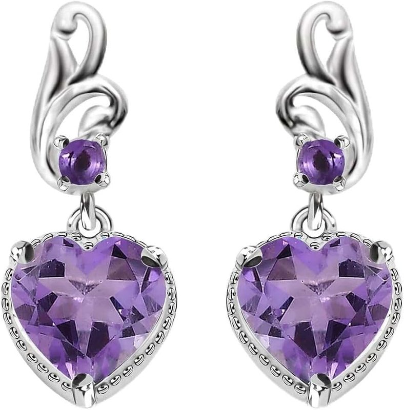 Shop LC Delivering Joy Shop LC Gemstones Heart 925 Sterling Silver Drop Dangle Earrings for Women Birthday Gifts