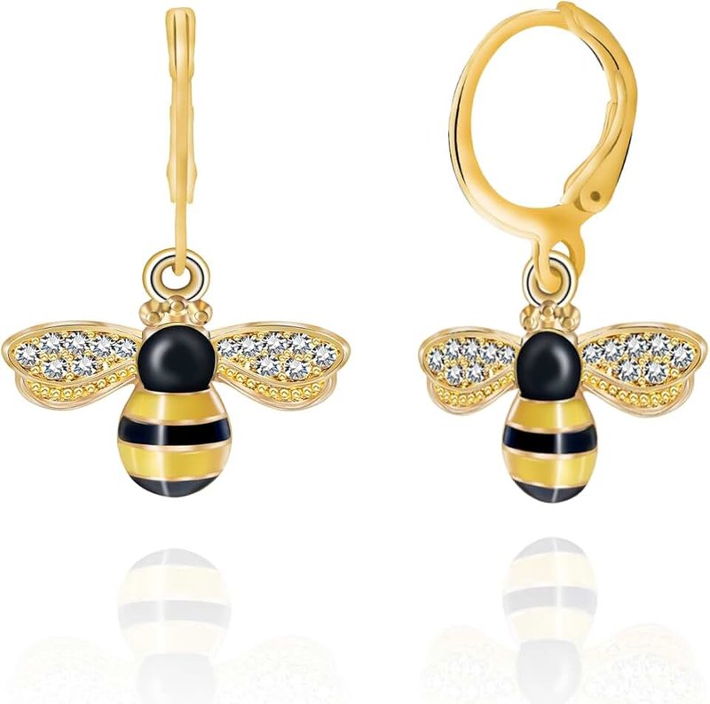 TUCEWP Bee Earrings for Women Gold Honeycomb Bumble Bee Dangle Hoop Earrings Cute Enamel Bee Statement Jewelry Gift