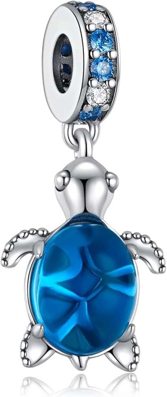 Alstade Blue Cute Sea Turtle Dangle Charm 925 Sterling Silver Charms fits Bracelets and Necklace Pendant Bead Charms Jewelry Gift for Women Girl Family Friends, Sterling Silver, Cubic Zirconia,