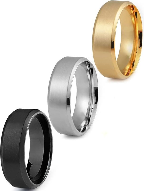 Kakonia 3Pcs Stainless Steel Rings for Men Women 8MM Wedding Band Rings Matte Surface Beveled Polished Edge Mens Ring Size 6-14