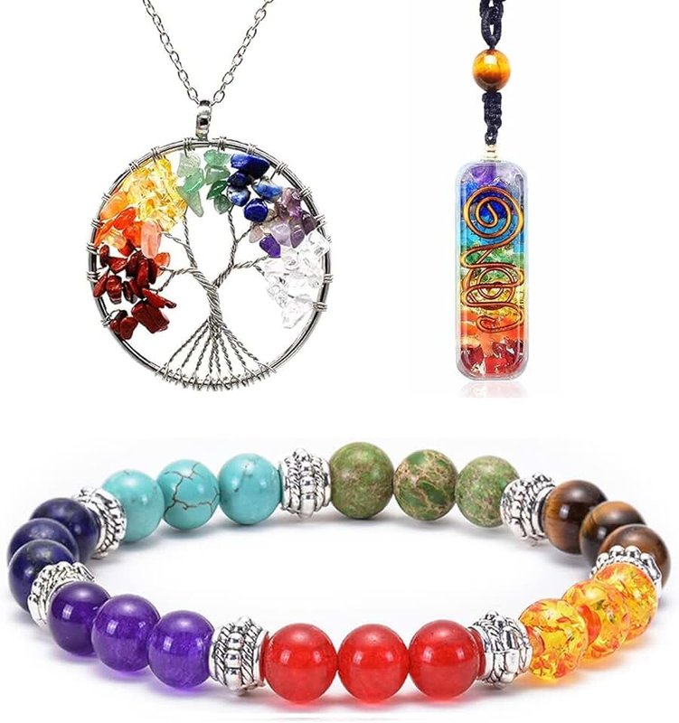 Slzhds 7 Chakra Crystals Healing Bracelet Necklace Stone Tree of Life Pendant positive Energy Yoga Spiritual Natural Gemstone Jewelry Set Triple Protection Bracelet Bring Wealth Luck Prosperity Orgone Pendant Black Tourmaline Necklace for Crystals Healing Energy 7 Chakra Crystal Bracelets Lava Bead Balancing Chakra Crystal and Healing Stones Jewelry Gift