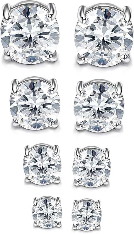 Kakonia 4-7MM Magnetic Earrings for Men Women Shiny Round Cubic Zirconia Stud Earrings for Non-Pierced Ears Hypoallergenic Stainless Steel Fake Earrings Not Easy to Fall off