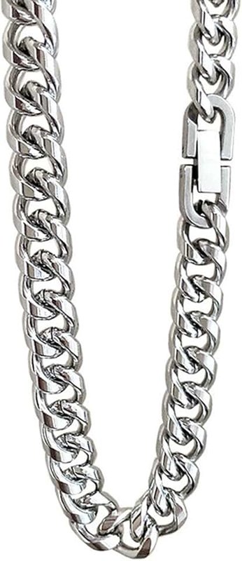 JIRONN Men's Necklace, Titanium Steel Necklace, Hip Hop Punk Necklace，Men's Cuban Chain, Stainless Steel Necklace, Cuban Link Chain, Clothing Accessories, Silver Chain Necklace For Men & Women