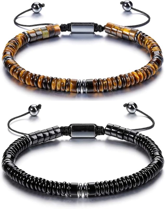 Jovivi Healing Crystal Bracelet for Men Hematite Black Obsidian Tiger Eye Gemstone Beaded Bracelets Adjustable Protection Crystals Natural Stone Beads Bracelet for Men Women Anxiety Relief