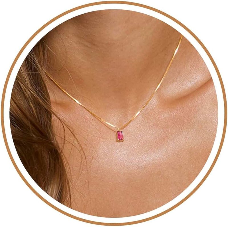 FUNEIA Diamond Necklaces for Women 14K Gold Plated Emerald Birthstone Necklace for Women Mothers Dainty Gold Necklace Blue Green Cubic Zirconia Pendant Necklace Birthday Gifts for Women Jewelry, 40 cm