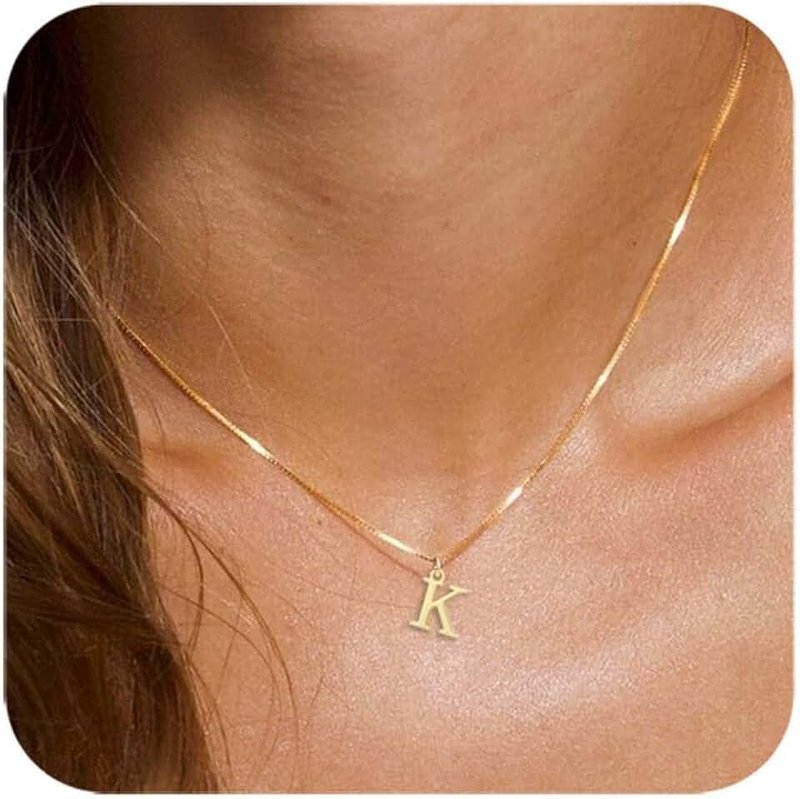 RLMOON Gold/Silver Initial Necklace for Women Girls 14K Gold Plated Dainty Letter Necklace Tiny Silver Initial Pendant Name Necklace A-Z Personalized Gift