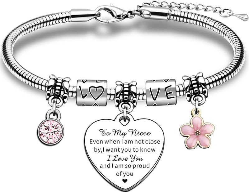 JMIMO Niece Bracelet Charm Niece Birthday Gifts Niece Christmas Graduation Gifts from Auntie Uncle NieceI Love You And I Am So Proud Of You Presents