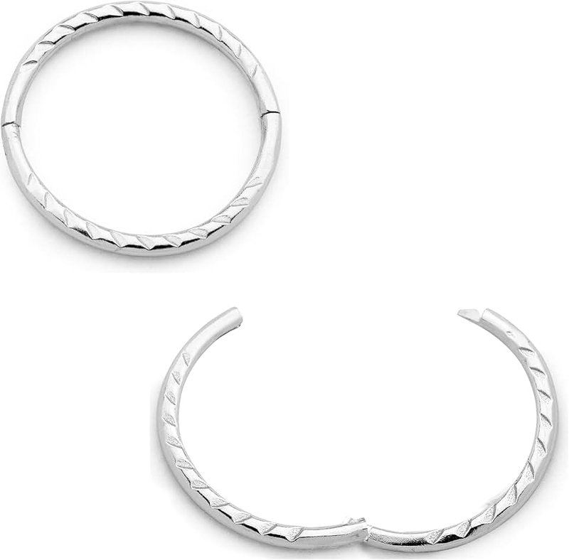 365 Sleepers Sterling Silver Australian Made Diamond Cut Twist Hinged Hoop Nose Ring Unisex Sleeper Earrings Nickel Free Hypoallergenic 8mm - 14mm