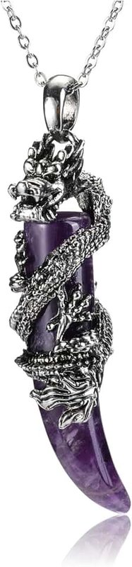 JSDDE Dragon Necklace for Men Women Healing Crystal Necklaces Natural Gemstone Point Pendant Necklace Jewellery Gift