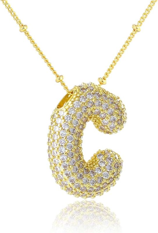 KELMALL Cubic Zirconia Bubble Initial Letter Necklace for Women - Elegant Gold Plated A-Z Alphabet Name Pendant Necklace with Rhinestone - Personalized Gift