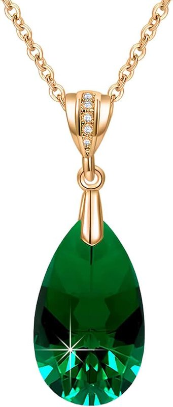 EVEVIC Austrian Crystals Teardrop Pendant Necklace for Women 14K Gold Plated Eco-friendly Brass Hypoallergenic Jewelry