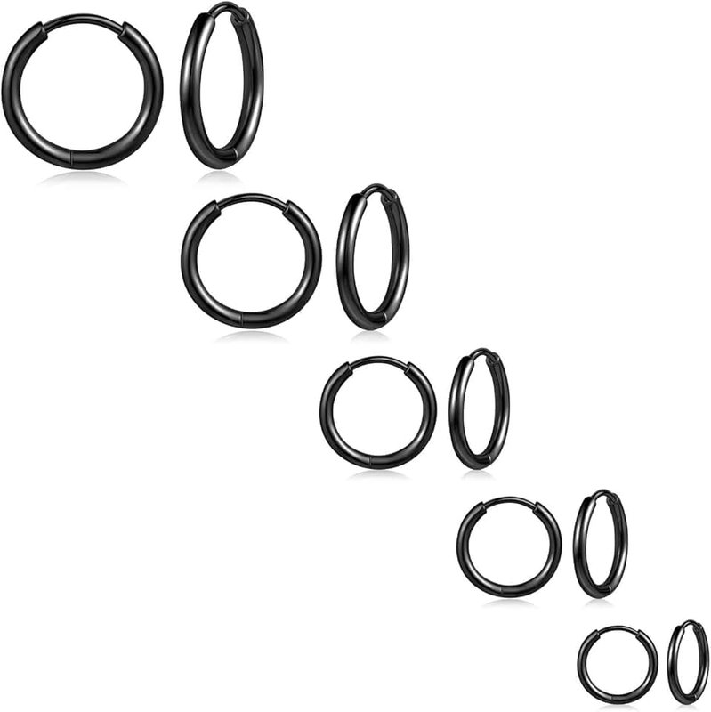 QXXPVV 5Pairs Huggie Hoop Earrings 18G Stainless Steel for Women Tiny Cartilage Hoop Earrings for Men 6/8/10/12/14mm Helix Daith Tragus Ear Hugging Hoop Earrings Silver/Gold/Rose Gold/Black/Rainbow