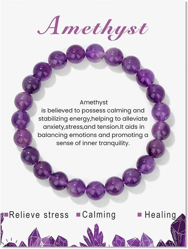 SONNYX 1PCS Healing Crystal Stone Bracelets for Women Men Semi-Precious Gemstone Bracelets 8mm Round Beads Stretch Beaded Bracelet Jewelry Gifts
