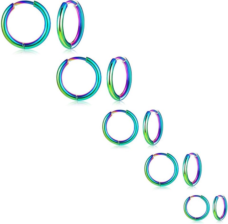 QXXPVV 5Pairs Huggie Hoop Earrings 18G Stainless Steel for Women Tiny Cartilage Hoop Earrings for Men 6/8/10/12/14mm Helix Daith Tragus Ear Hugging Hoop Earrings Silver/Gold/Rose Gold/Black/Rainbow