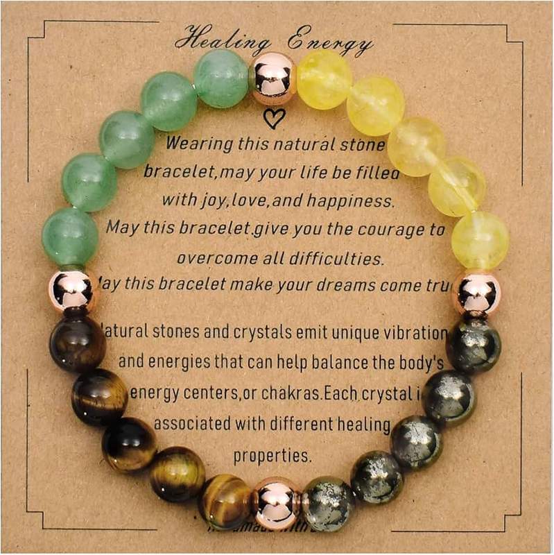 Ayriwoyi Strong Healing Crystal Bracelet 8MM Genuine Stone Bracelet Lucky Beaded Bracelet Chakra Bracelet 6.5 inch Positive Energy Bracelet Inspirational Gifts for Women Mom