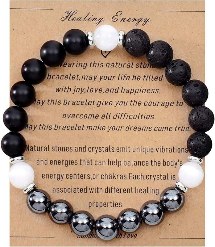 Ayriwoyi Strong Healing Crystal Bracelet 8MM Genuine Stone Bracelet Lucky Beaded Bracelet Chakra Bracelet 6.5 inch Positive Energy Bracelet Inspirational Gifts for Women Mom