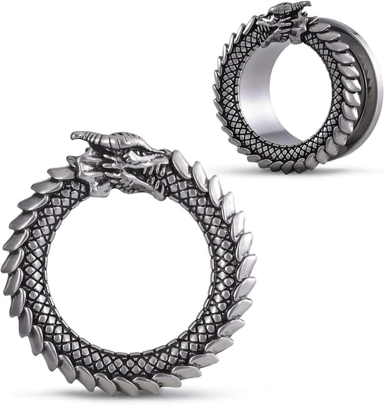 COOEAR Gauges for Ears, Owl Eyelet Tunnels Flesh Earring, Stainless Steel Silver Stretchers.