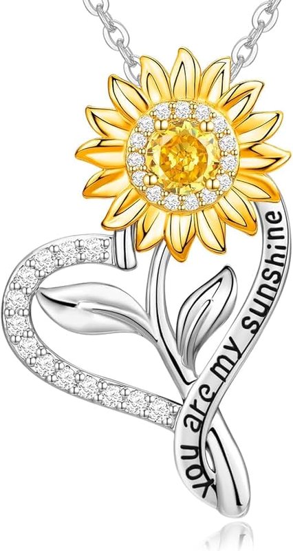 Meeshi Valentine's Day Gifts for Her - 18K Gold Plated Sunflower Necklaces for Women Gifts for Wife Anniversary Birthday, 925 Sterling Silver Womens Jewelry You Are My Sunshine Gift for Wife Daughter