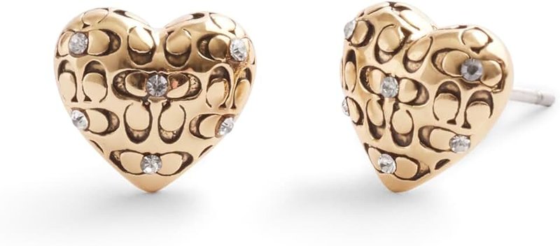 COACH Womens Signature Quilted Heart Stud Earrings, One Size, Brass, No Gemstone