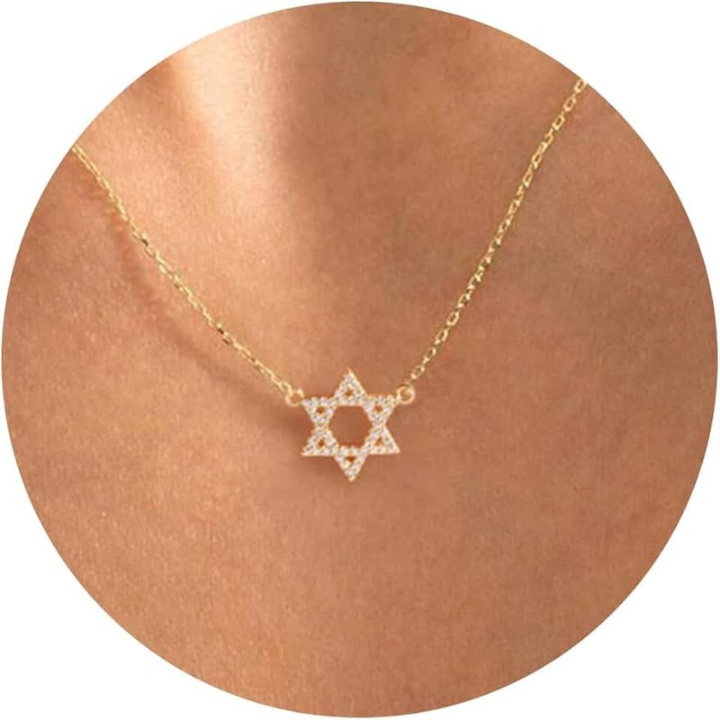 LLWOM Gold Necklace for Women，14k Gold Plated Infinity Necklace Star Of David Necklace Evil Eye Cross Pendants Heart Dainty Gold Necklace For Women