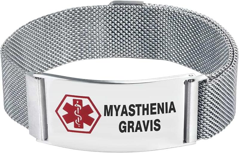 LSxAB Red Medical Alert Bracelet for Men Women Emergency First Aid Adjustable Magnetic Clasp Stainless Steel ID Wristband Bracelets