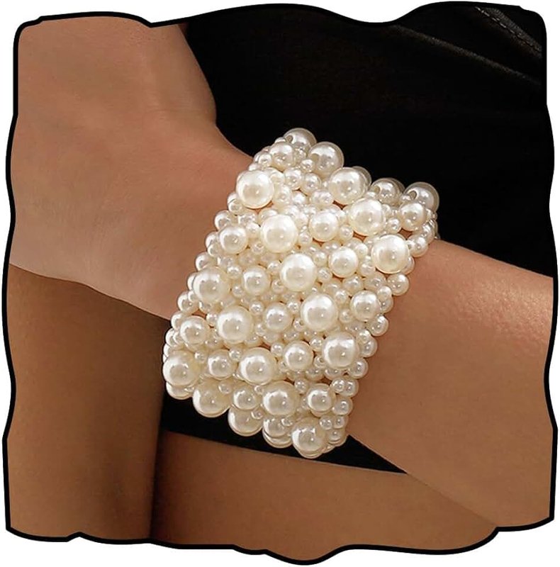 Dmaiy Pearl Stretch Bracelet Vintage Pearl Bracelets Jewelry White Beaded Bracelet for Wedding Birthday Festival Party