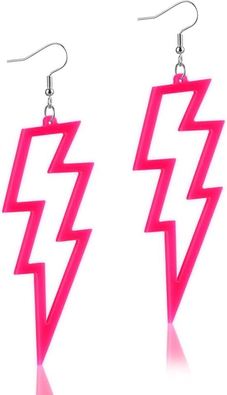 Telooco 80s Earrings for Women Neon Acrylic Earrings Lightning Boltt Earrings for Women Girls 80s Theme Party Costume