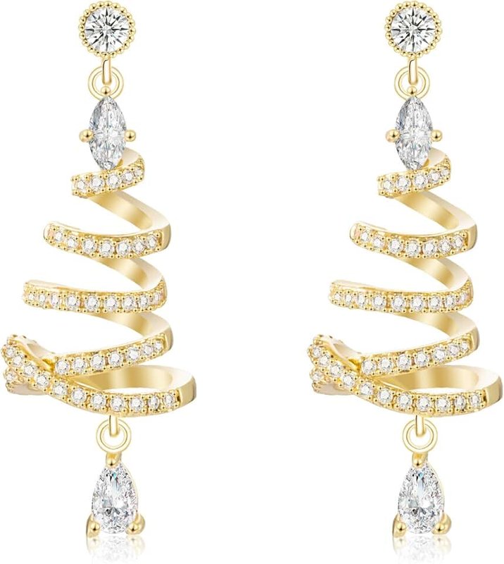 LAXPICOL Christmas Tree Earrings,Cubic Zirconia Christmas Drop Earrings For Women,Gold Earrings With Star & Bell Earring Gifts For Women/Girls