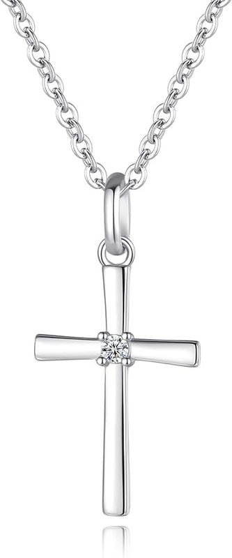 GAVU Cross Necklace for Women, 925 Sterling Silver Small Diamond Cross Necklace for Women Girls