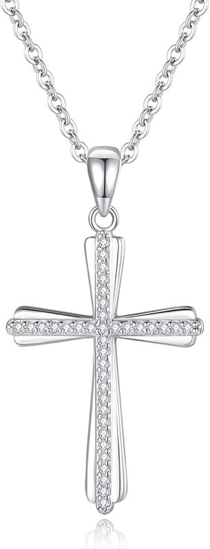 GAVU Small Cross Necklace for Women, 925 Sterling Silver Small Diamond Cross Necklace for Women Girls