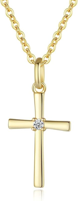 GAVU Cross Necklace for Women, 925 Sterling Silver Small Diamond Cross Necklace for Women Girls
