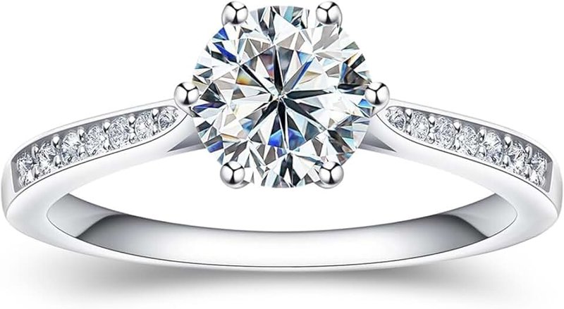 Lian Moissanite Engagement Rings for Women 1.0CT D Color Round Solitaire Lab Diamond Ring S925 Sterling Silver Plated with White Gold Promise Rings